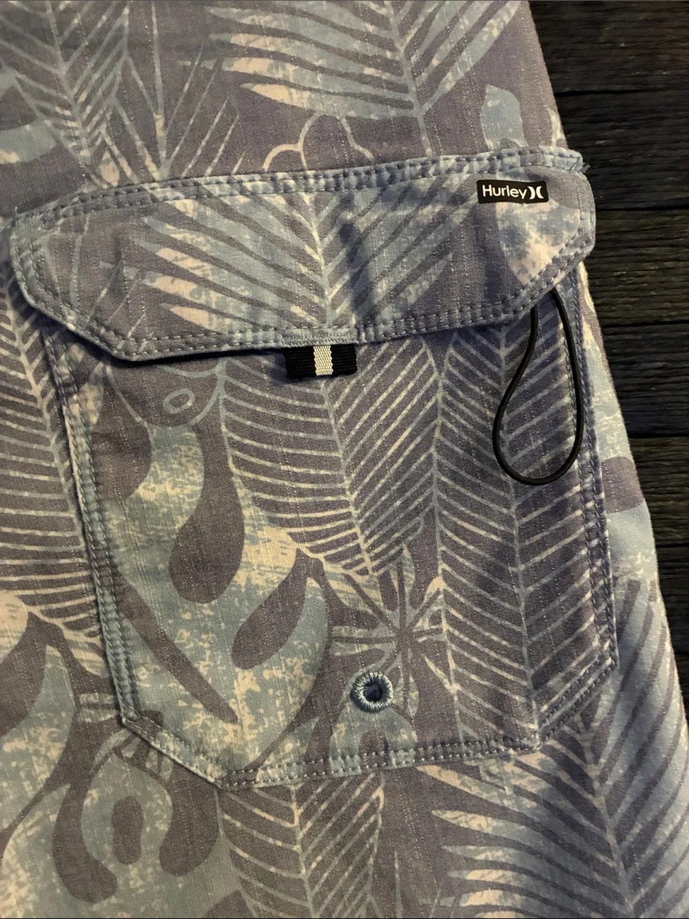 Hurley Gray Blue Leaf-Print Men’s Swim Board Shorts